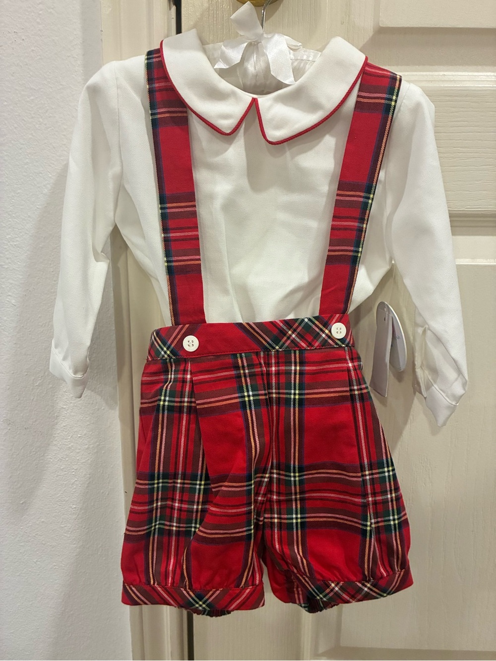 Edgehill Collection Red Plaid Overall Shorts and Top New 9 month